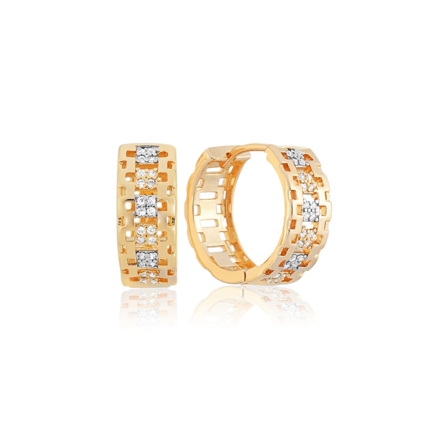 Brinco Argola Design Vazado com Zircônias Banhado a Ouro 18k