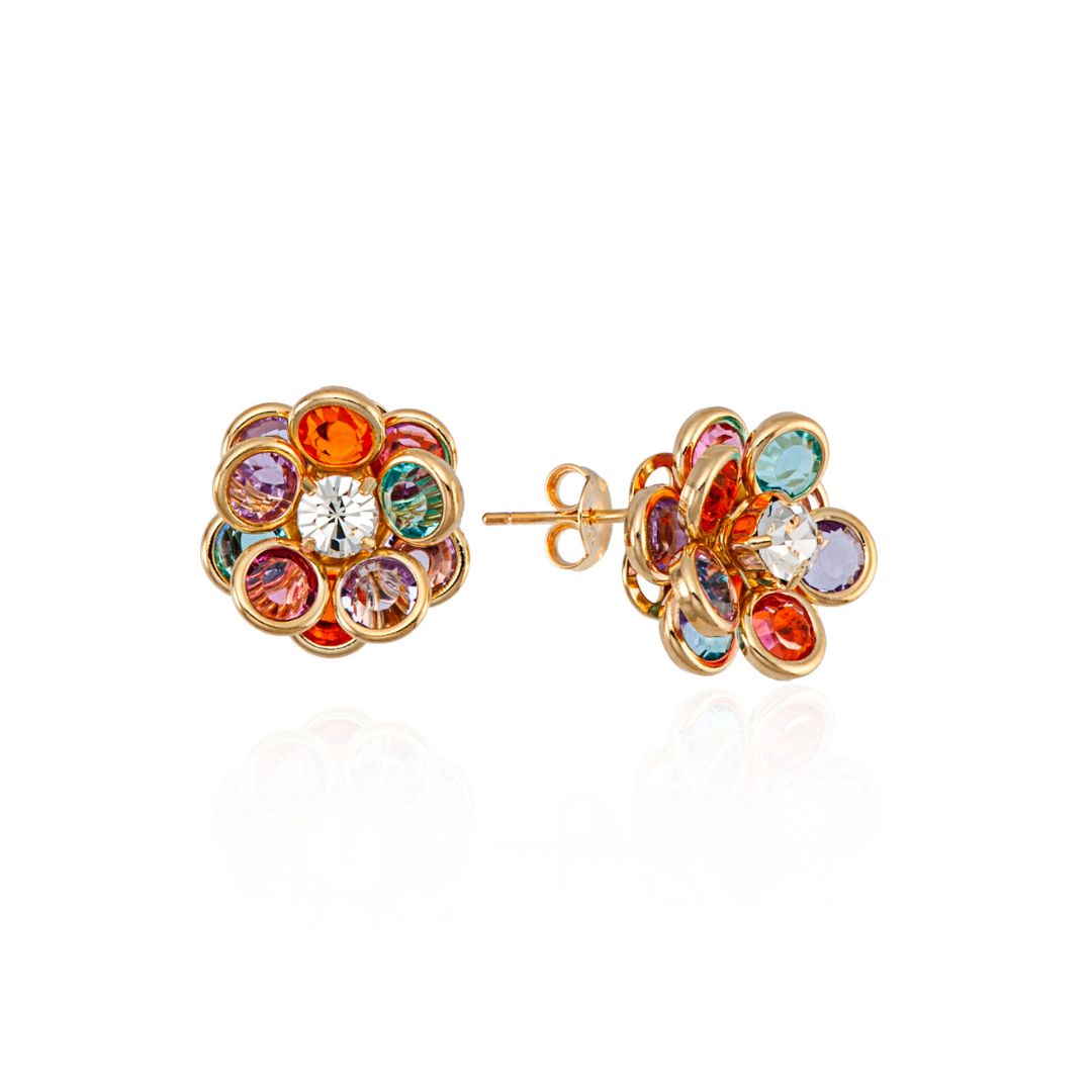 Brinco Flor Colorida Banhado em Ouro 18k