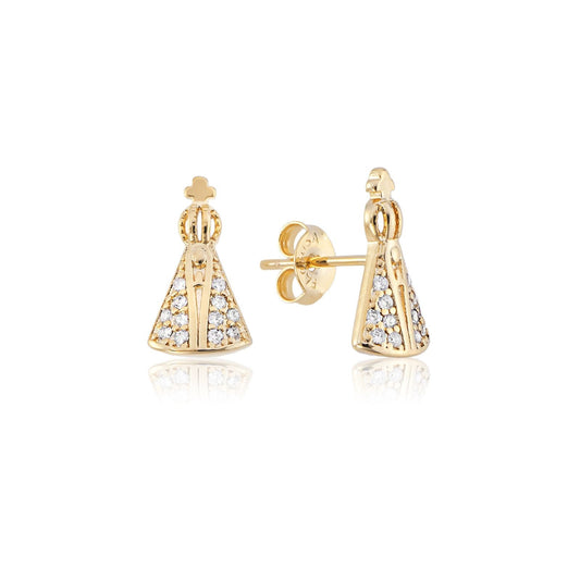 Brinco N.Sra. Aparecida com Zircônias Banhado a Ouro 18k