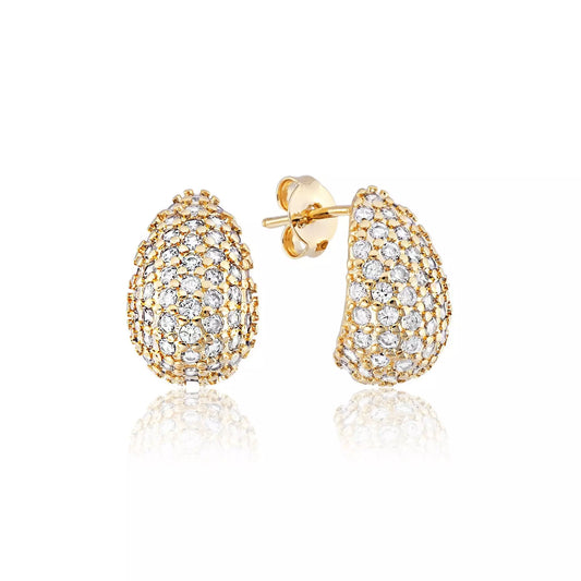 Brinco Gota Cravejada com Zircônias Banhado a Ouro 18k
