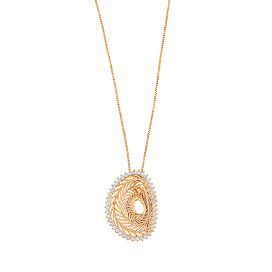 Colar Oval Vazado com Trançado e Zircônias Banhado a Ouro 18k