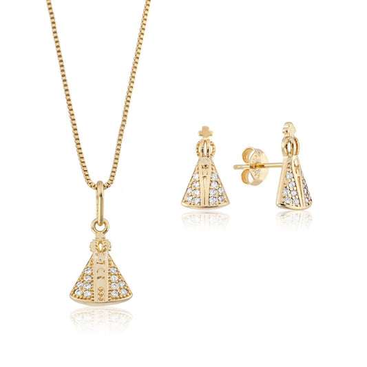 Conjunto N.Sra. Aparecida Banhado a Ouro 18k – Colar e Brinco